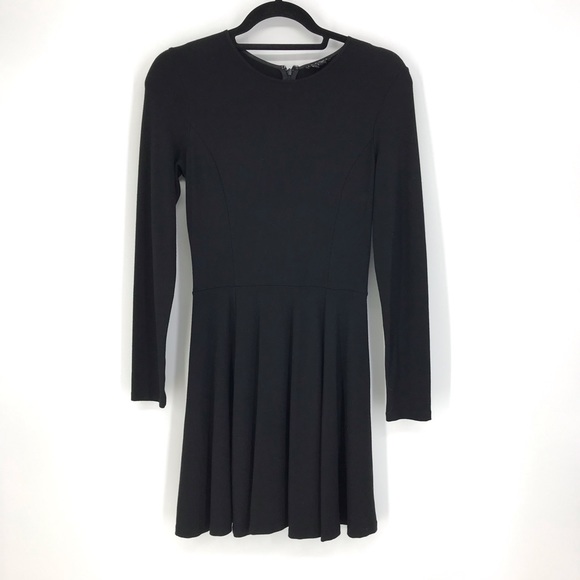 black long sleeve fit and flare dress